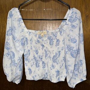 white and sky blue blouse